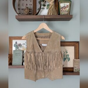 Vintage Tan Leather Fringe Western Vest